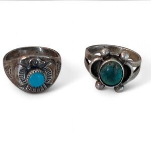 Silver Turquoise Rings Set